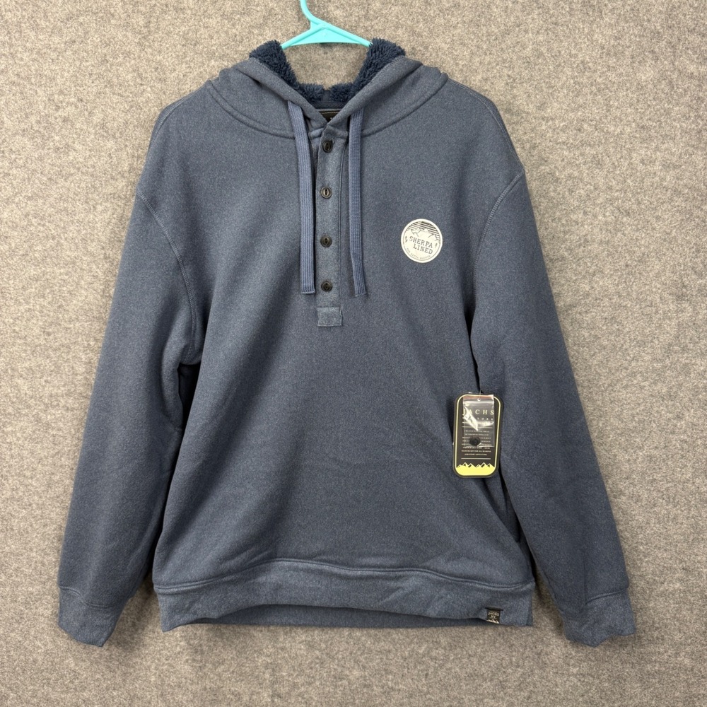 Jachs NY Mens‎ Sherpa Lined Hoodie Navy Blue Henley Pullover Large NEW